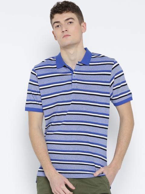 

Blackberrys Men Blue & Black Striped Polo Collar T-shirt