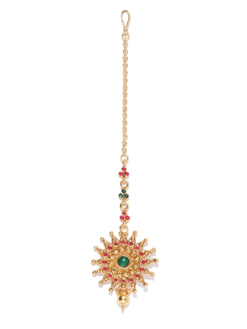 

Spargz Red & Green Gold-Plated Stone-Studded Maang Tikka