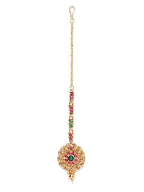 

Spargz Red & Green Gold-Plated Stone-Studded Maang Tikka