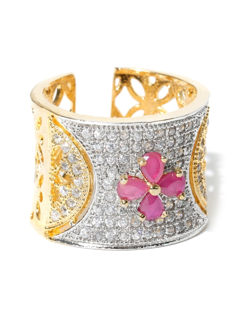 

Spargz Gold-Toned & Pink Ruby CZ Stone-Studded Ring