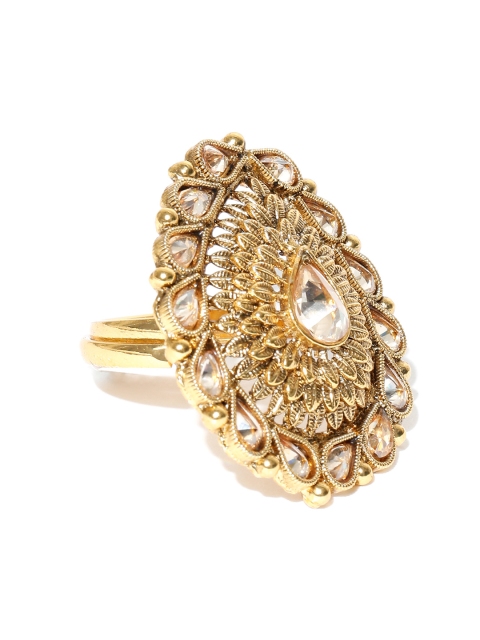 

Spargz Antique Gold-Toned American Diamond-Studded Ring