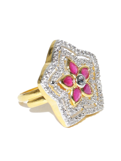 

Spargz Pink & Gold-Toned Ruby CZ Stone-Studded Ring