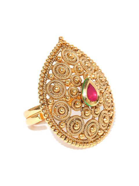 

Spargz Antique Gold-Toned Kundan Stone-Studded Ring