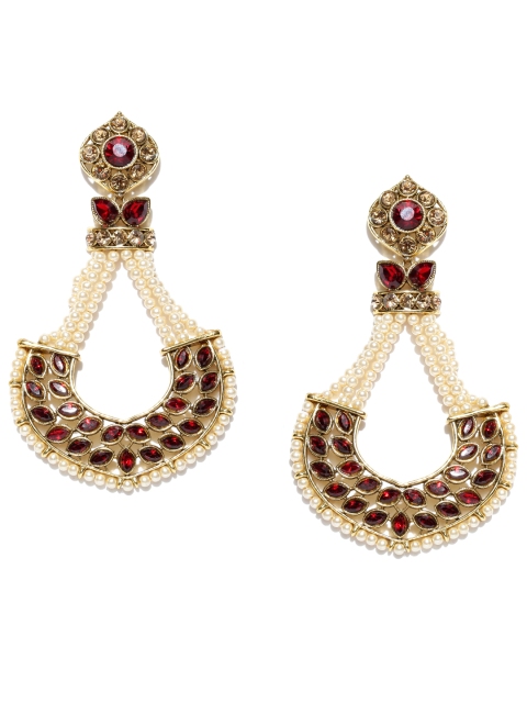 

Spargz Maroon Gold-Plated Crescent Shaped Beaded Chandbalis