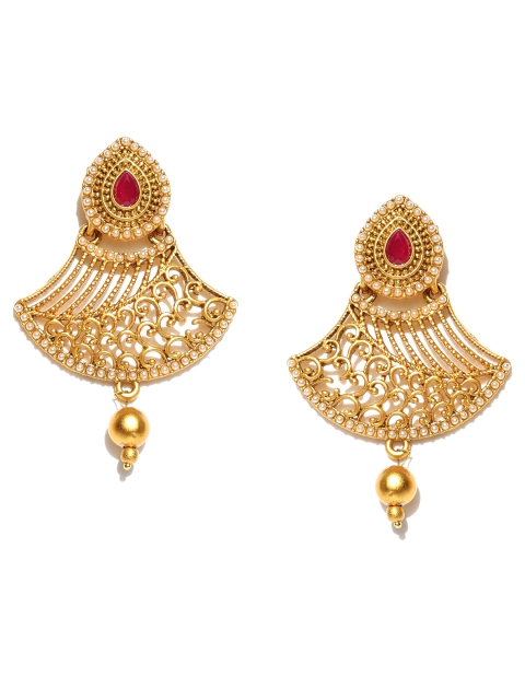 

Spargz Red Gold-Plated Teardrop Shaped Beaded Drop Earrings