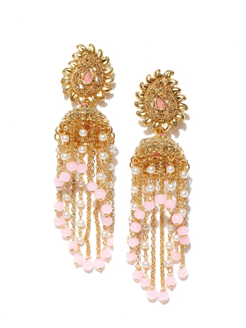 

Spargz Pink Gold-Plated Dome Shaped Beaded Jhumkas