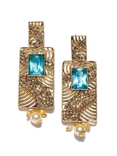 

Spargz Blue Gold-Plated Stone-Studded Geometric Drop Earrings