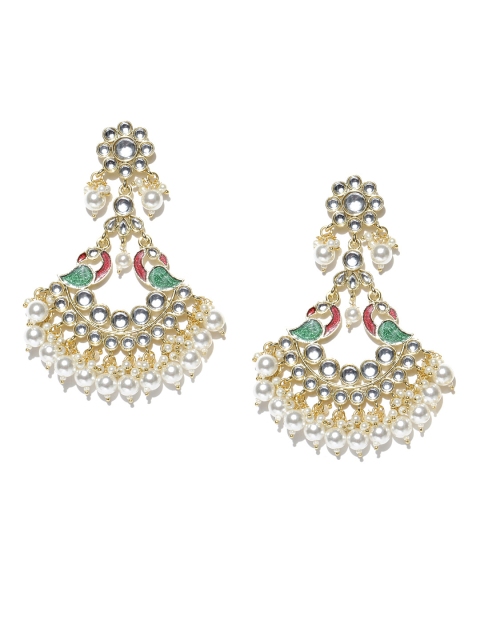 

Spargz Off-White & Green Beaded Peacock Shaped Chandbalis