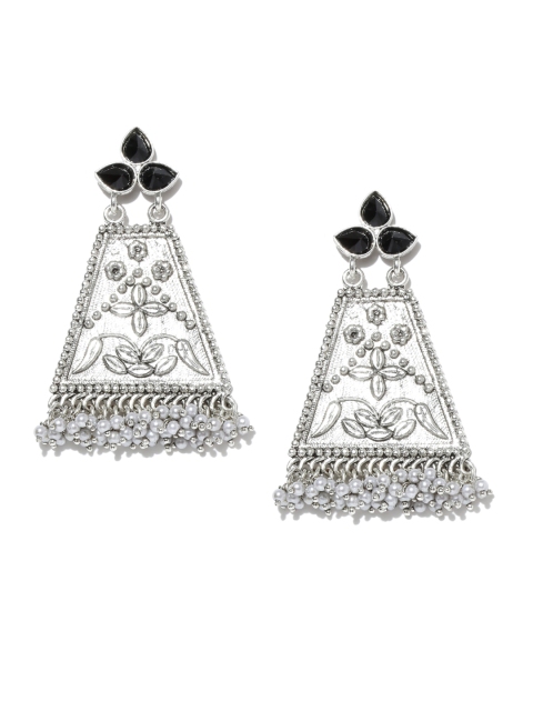 

Spargz Silver-Toned & Black Geometric Drop Earrings