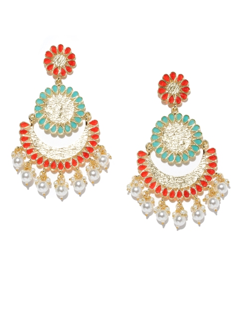 

Spargz Red & Blue Gold-Plated Hand-Painted Crescent Shaped Chandbalis