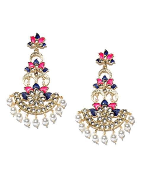 

Spargz Pink & Blue Gold-Plated Hand-Painted Floral Chandbalis
