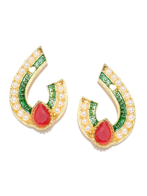 

Spargz Red & Green Gold-Plated Stone-Studded Beaded Oversized Studs