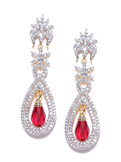 

Spargz Gold-Plated Teardrop Shaped CZ Stone-Studded Drop Earrings