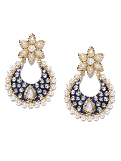 

Spargz Blue & Off-White Gold-Plated American Diamond Studded Chandbalis