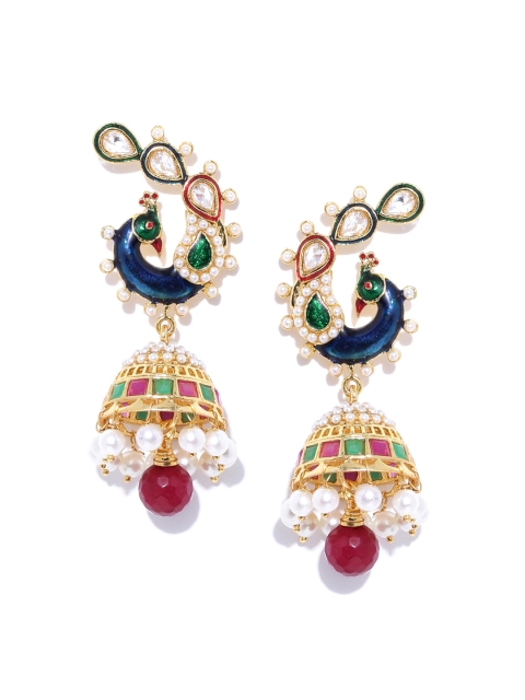 

Spargz Multicoloured Gold-Plated Peacock Shaped Drop Earrings, Multi