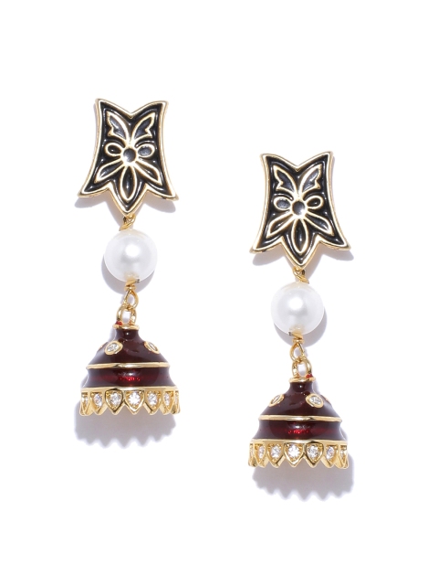 

Spargz Maroon Gold-Plated American Diamond Studded Dome Shaped Jhumkis