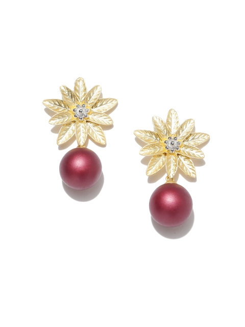 

Spargz Maroon Gold-Plated Floral Drop Earrings