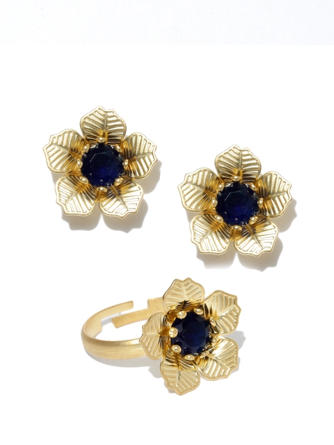 

Spargz Navy Gold-Plated Ruby Stone-Studded Jewellery Set, Navy blue