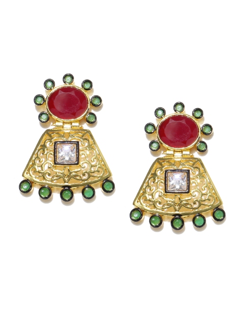 

Spargz Red & Green Gold-Plated Contemporary Drop Earrings