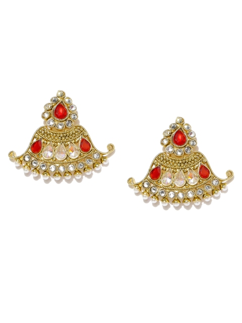 

Spargz Off-White & Red Gold-Plated Contemporary Drop Earrings