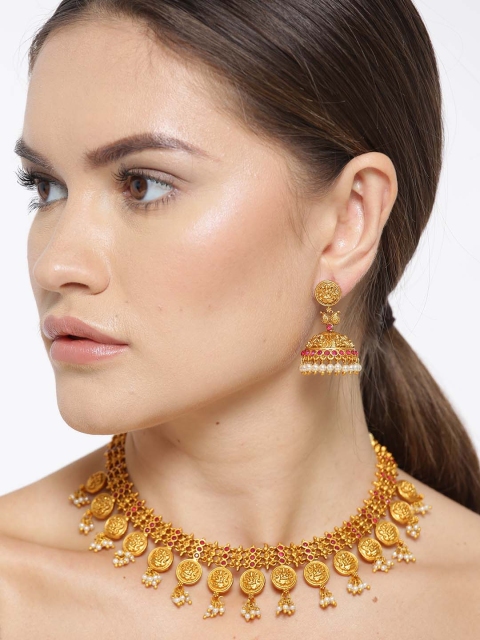 

Spargz Gold-Toned Goddess Lakshmi Stone-Studded Jewellery Set