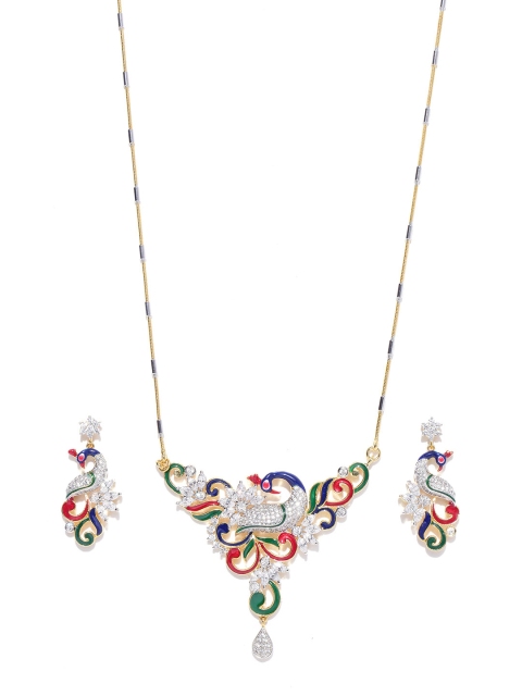 

Spargz Gold-Toned Peacock-Shaped CZ Stone-Studded Jewellery Set