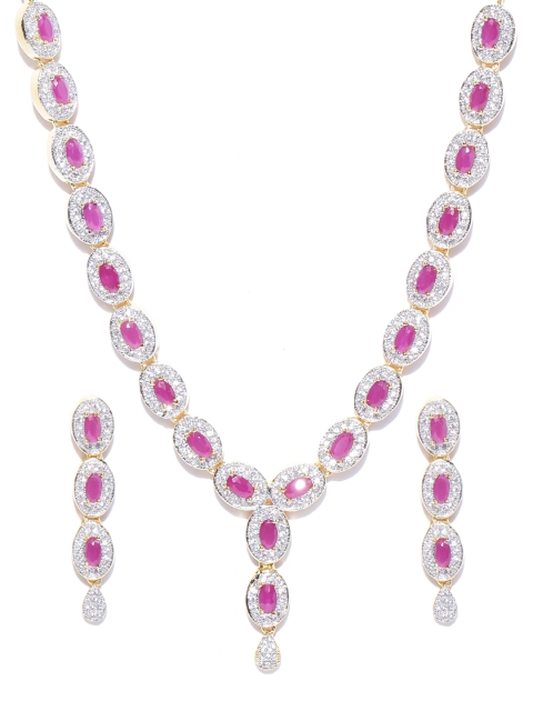 

Spargz Gold-Toned & Pink Ruby CZ Stone-Studded Jewellery Set