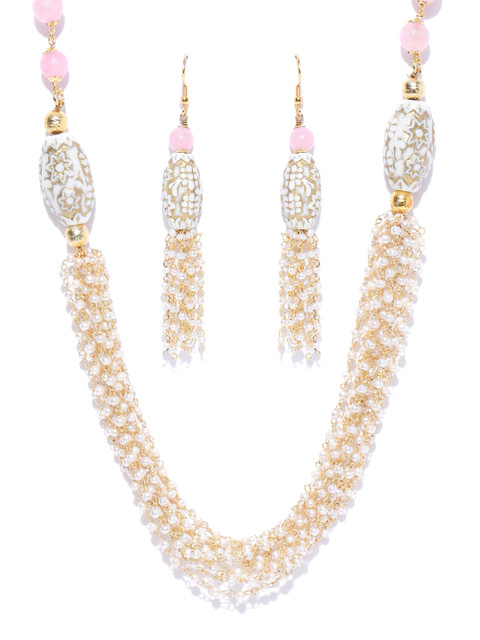 

Spargz Gold-Toned & Off-White Beaded Jewellery Set