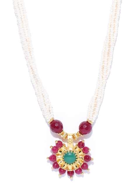 

Spargz Off-White & Green Beaded Necklace