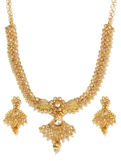 

Spargz Gold-Toned & Off-White Stone-Studded Jewellery Set