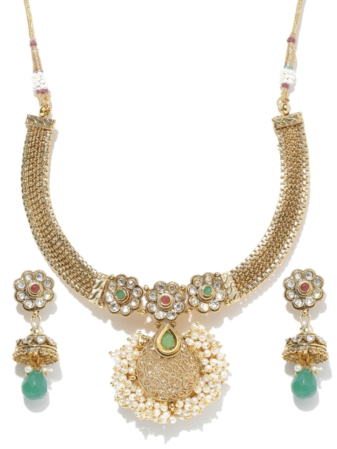 

Sparz Gold-Toned & Off-White Stone-Studded Beaded Jewellery Set