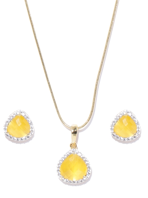 

Spargz Yellow & Gold-Toned CZ Stone-Studded Jewellery Set