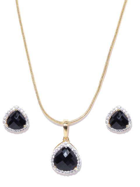 

Spargz Black & Gold-Toned CZ Stone-Studded Jewellery Set