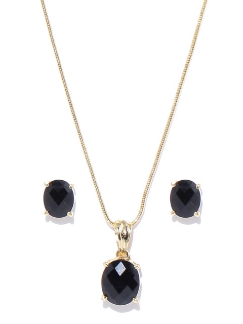 

Spargz Black & Gold-Toned Stone-Studded Jewellery Set