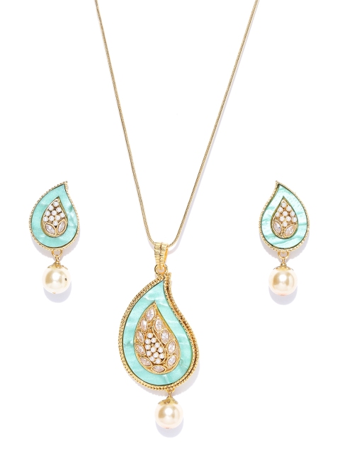 

Spargz Gold-Toned & Green Stone-Studded Jewellery Set