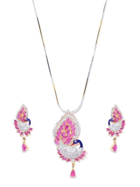 

Spargz Pink & Gold-Toned CZ Stone-Studded Peacock-Shaped Jewellery Set
