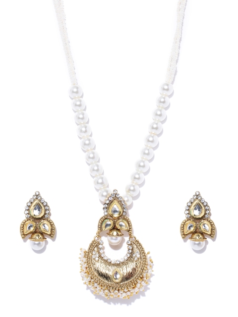 

Spargz Off-White & Gold-Toned Beaded Stone-Studded Jewellery Set