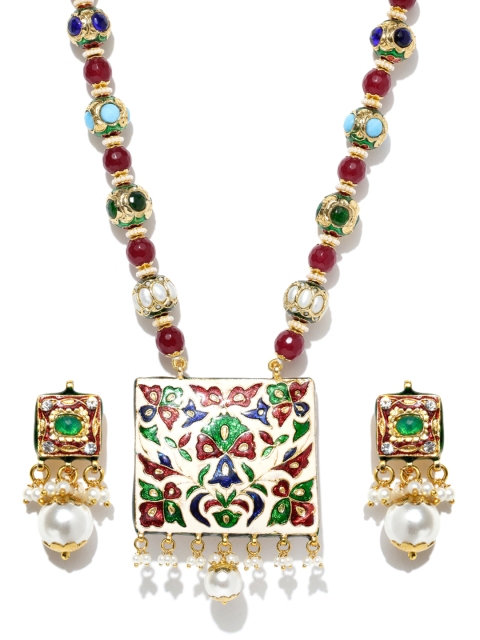 

Spargz Multicoloured Handcrafted Stone-Studded Beaded Jewellery Set, Multi