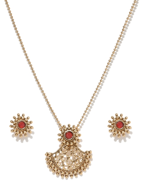 

Spargz Gold-Toned & Red Stone-Studded Jewellery Set