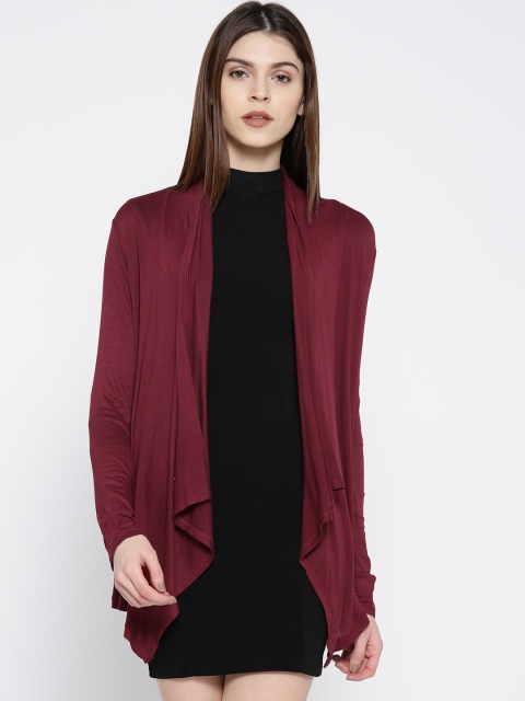 

FOREVER 21 Maroon Solid Open Front Shrug