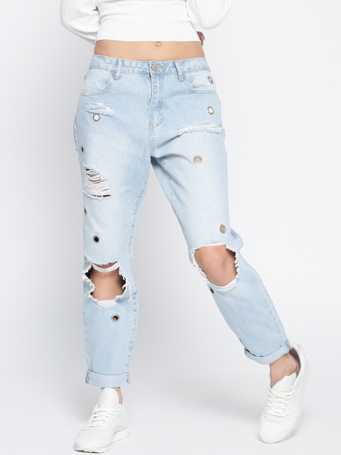 

FOREVER 21 Women Blue Mid-Rise Highly Distressed Jeans