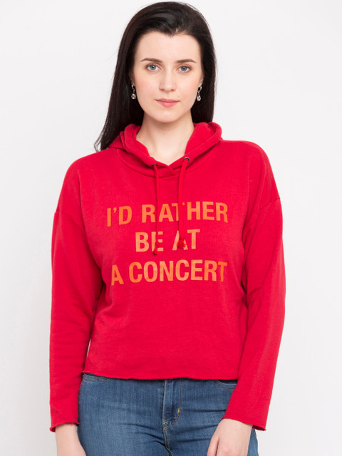 

FOREVER 21 Women Pink Printed Hooded Sweatshirt