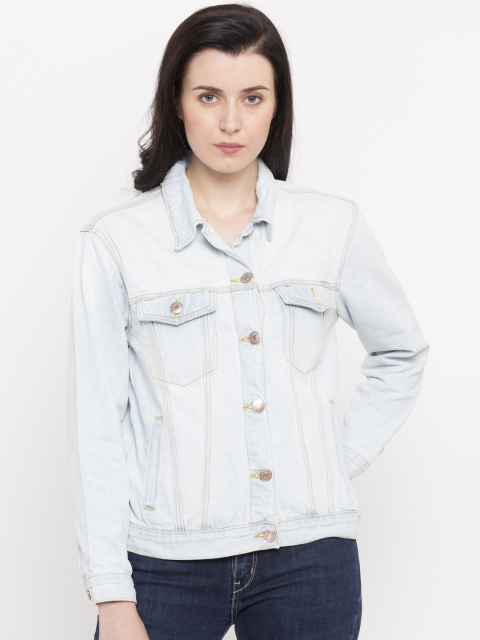 

FOREVER 21 Women Blue Solid Denim Jacket