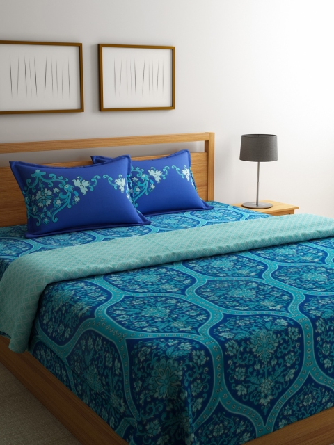 

Portico New York Tourquoise Blue & Navy Blue Printed Bedding Set with Comforter, Turquoise blue