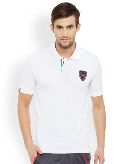 

PERF Men White Solid Polo Collar T-shirt