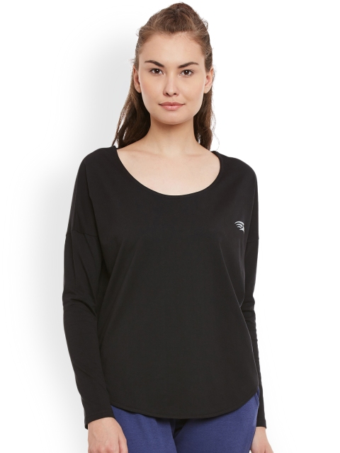 

PERF Women Black Solid Round Neck T-shirt