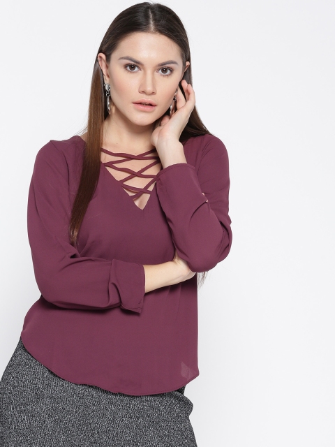 

FOREVER 21 Women Burgundy Solid Top