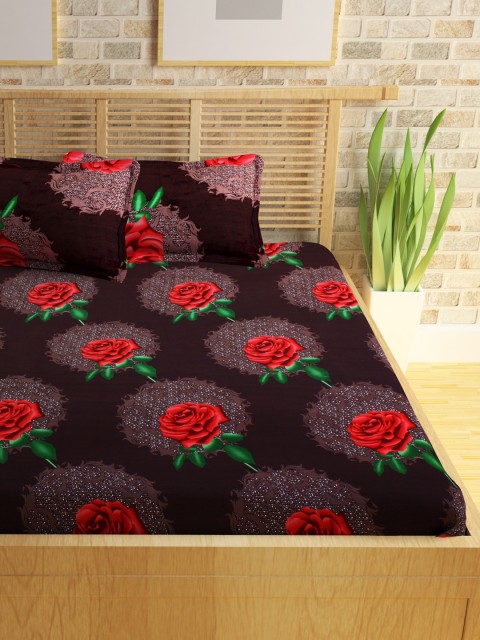 

Story@home Red And Brown Cotton 240 TC 1 King Double Bedsheet with 2 Pillow Covers