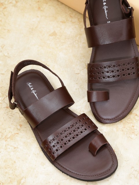 

Mast & Harbour Men Leather Brown Comfort Sandals with Cut-Outs