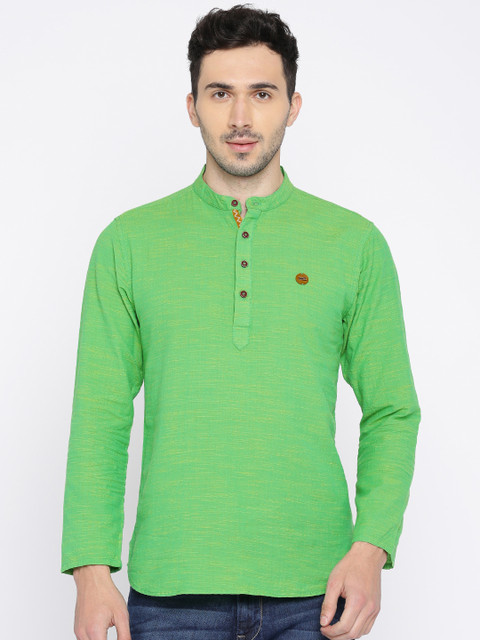 

Freehand Men Green Solid Straight Kurta